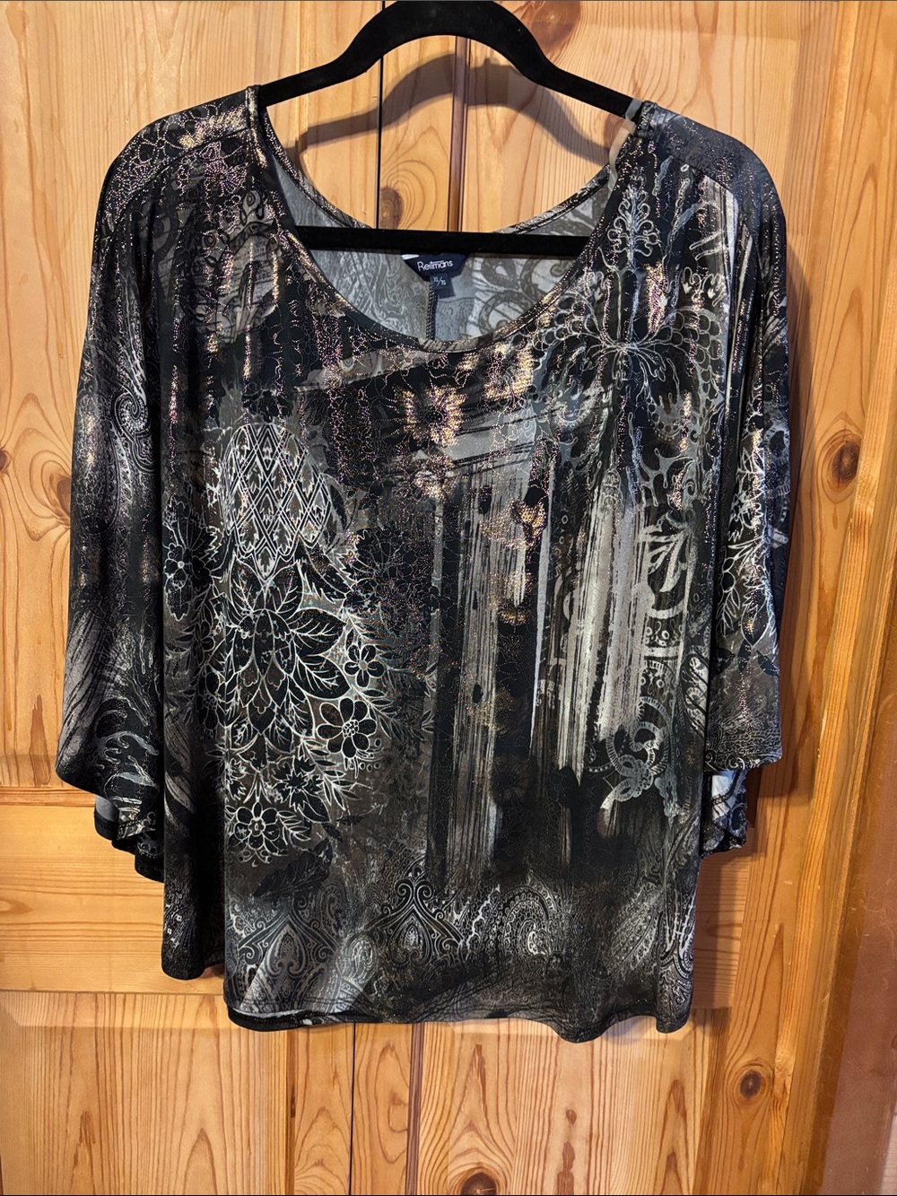 Reitman’s Black Metallic Floral & Abstract Print Dolman Top